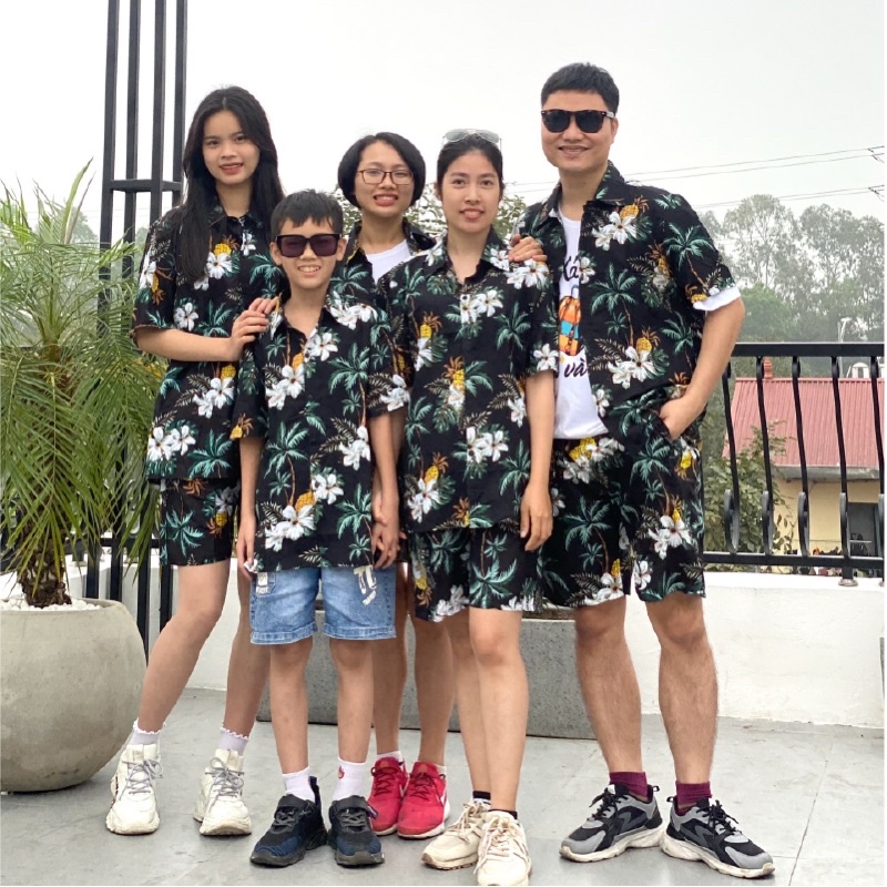 Áo sơ mi đi biển -ohachi, bộ đồ đôi hoa quả hoạ tiết nam nữ quan ao hawaii Kate Thái