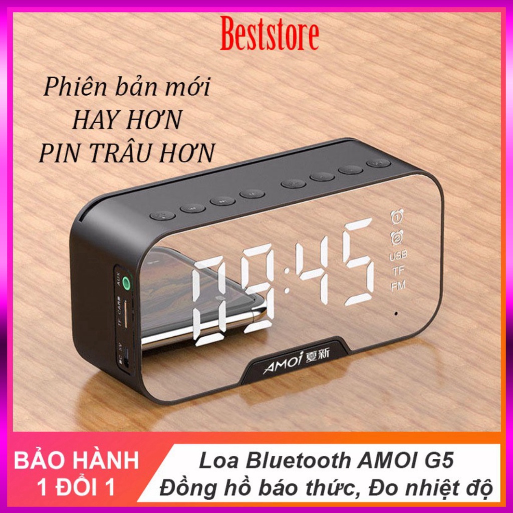 Loa bluetooth đồng hồ G5, loa mini không dây nghe nhạc làm đèn ngủ màn hình soi gương chat