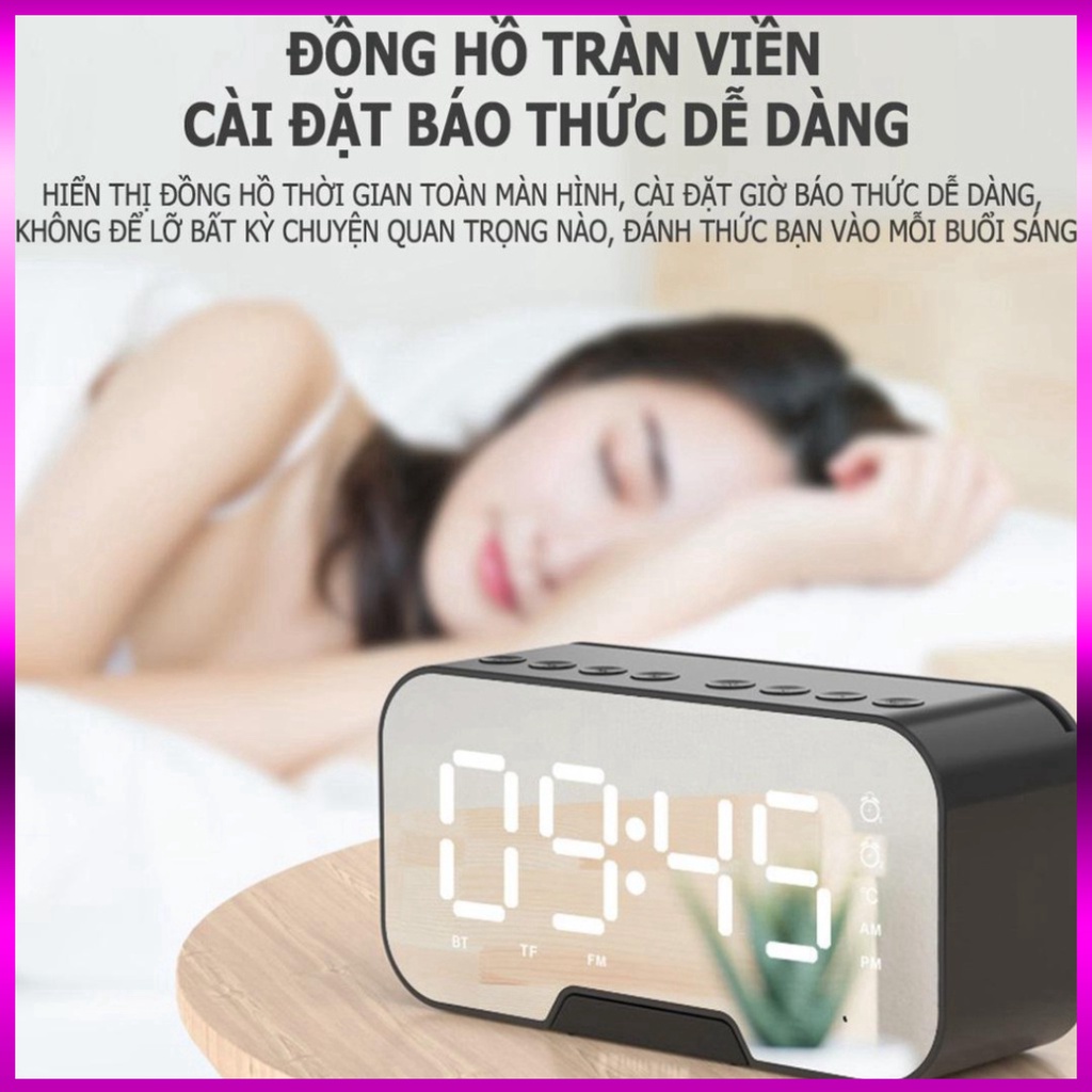 Loa bluetooth đồng hồ G5, loa mini không dây nghe nhạc làm đèn ngủ màn hình soi gương chat | BigBuy360 - bigbuy360.vn