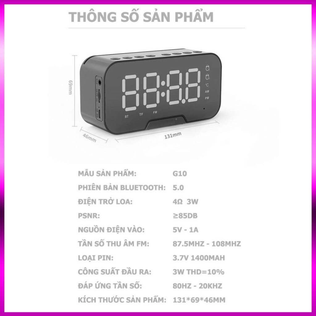 Loa bluetooth đồng hồ G5, loa mini không dây nghe nhạc làm đèn ngủ màn hình soi gương chat | BigBuy360 - bigbuy360.vn