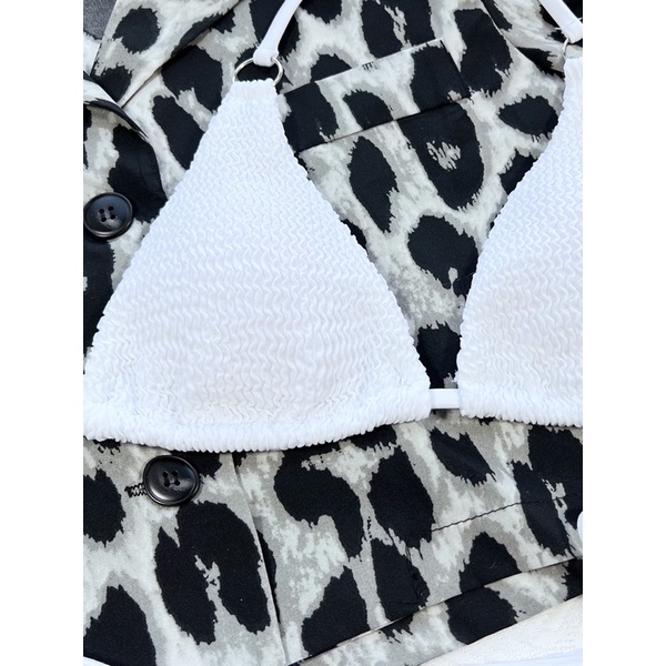 Bikini Đồ Bơi Đi Biển Sexy Chất Thun Gân Màu Trắng Dây Eo Dài Hình Thật