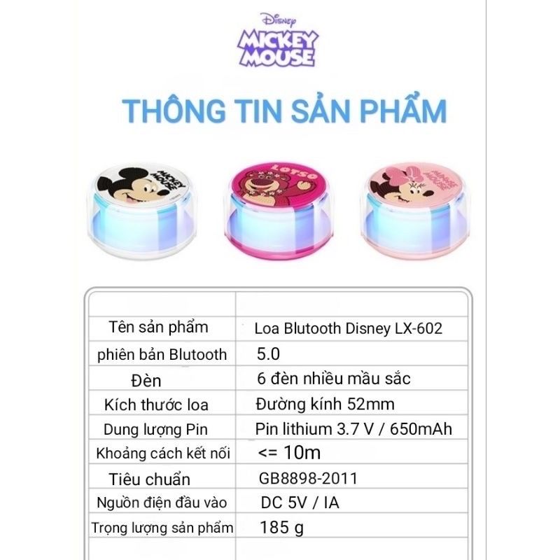 Loa Bluetooth Hãng Disney Phiên Bản 5.0 Gấu Dâu  Lotso Nháy Đèn