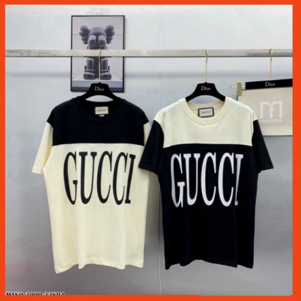 1 Áo phông nam nữ Premium Cotton pha màu đen sữa dập chữ GG trước ngực siêu sang Giá sinh viên 965895sss