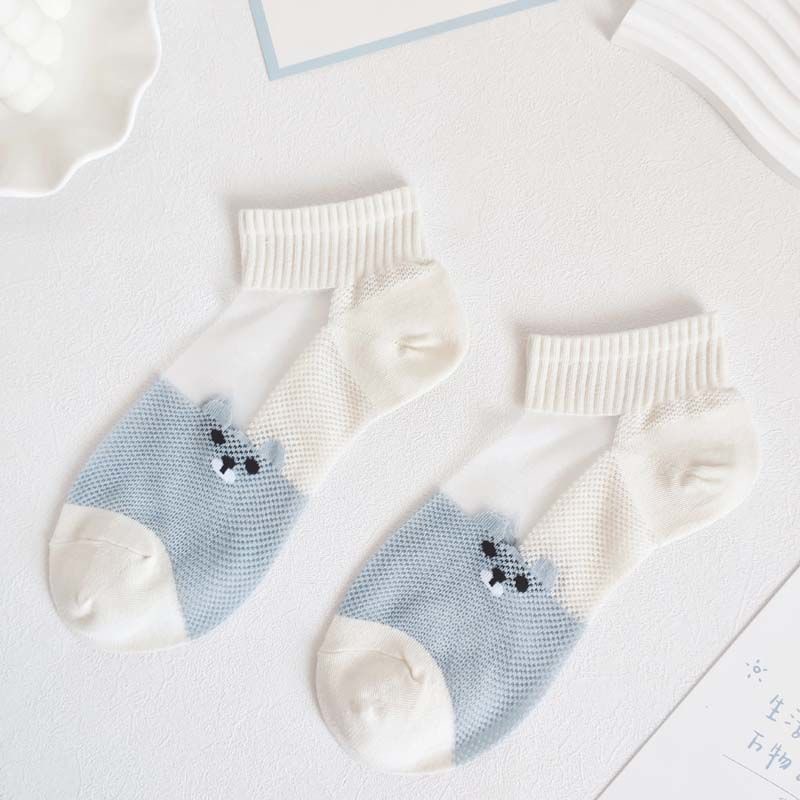 Vớ Thuyền Mùa Hè Mỏng Nhẹ Thoáng Khí Thấm Hút Mồ Hôi In Hình Gấu Hoạt Hình Màu Xanh Dương / Trắng