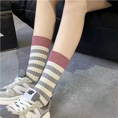 Bán Chạy Vớ Bốn Mùa Cổ Cao Vừa Họa Tiết Sọc Màu Nhuộm Đơn Giản Dễ Phối Đồ