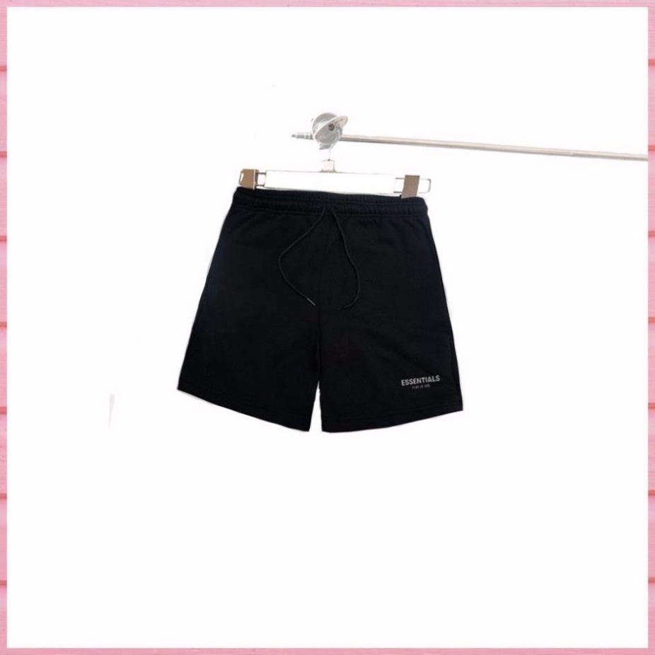 QUẦN Short ESSENTIALS Fear of God lưng thun Nam Nữ, chất vải Poly 2 da, quần đùi thể thao, lửng cộc ngắn đen form rộng | BigBuy360 - bigbuy360.vn