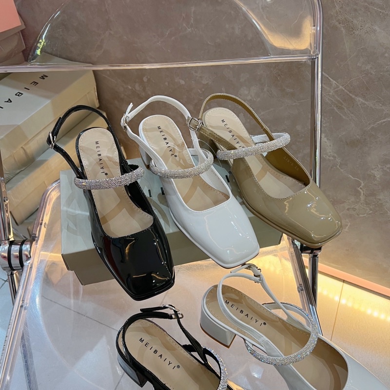 GIÀY CAO GÓT VUÔNG SANDAL GÀI QUAI LẤP LÁNH DA BÓNG MỀM G1073 G1074 G1075