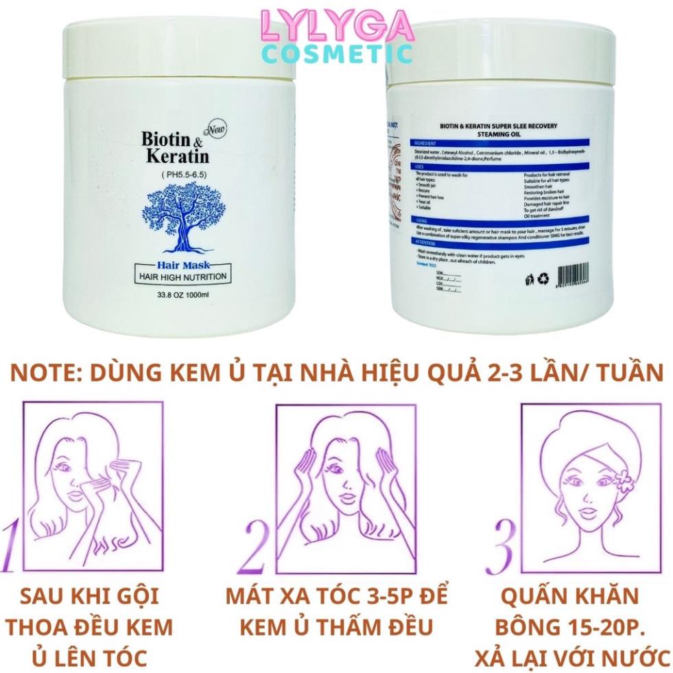 Kem ủ tóc BIOTIN KERATIN 1000ML Hair mask Mặt nạ tóc Ủ hấp tóc cung cấp BIOTIN KERATIN chăm sóc tóc tại nhà