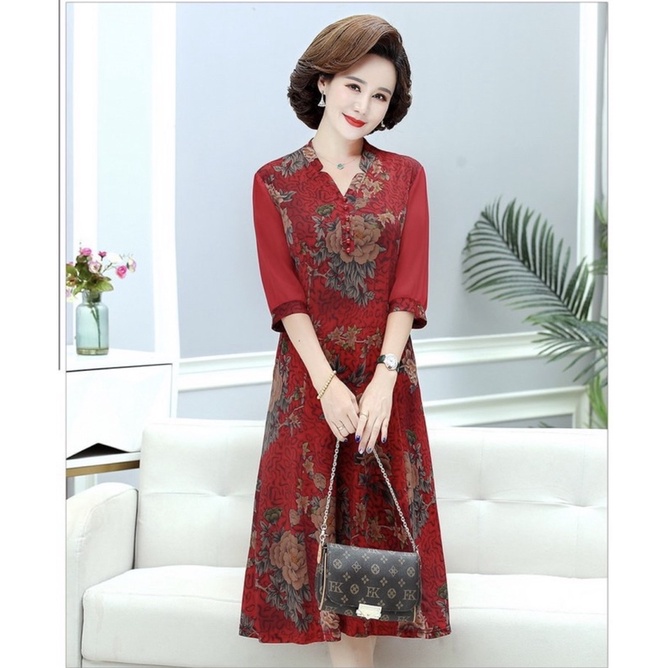 Đầm trung niên tay lỡ xuân hè vải thun mát