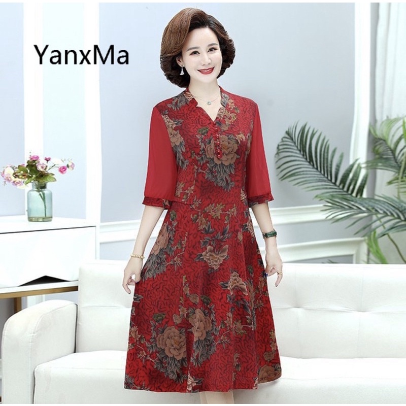 Đầm trung niên tay lỡ xuân hè vải thun mát