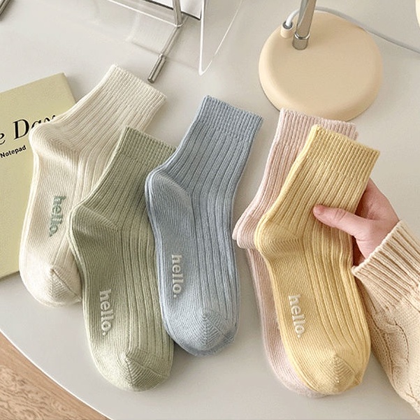 Vớ Cotton Màu Trơn In Chữ Phong Cách Nhật Bản Thời Trang Xuân Hè