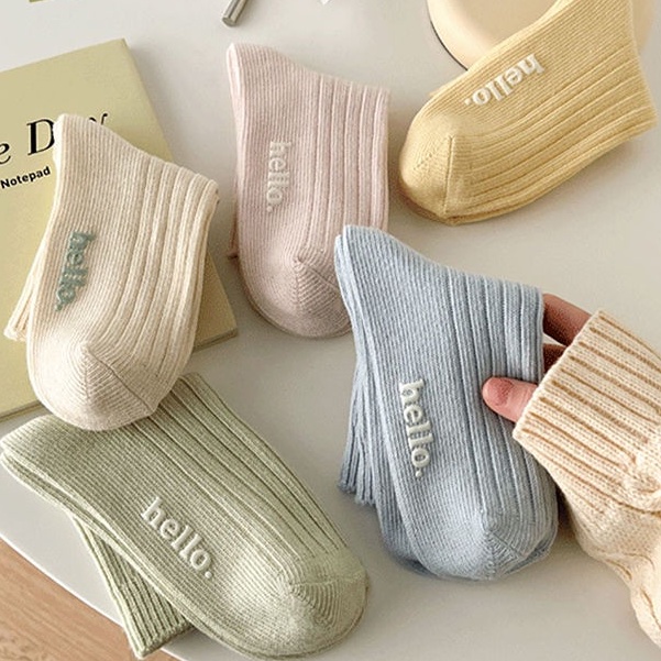 Vớ Cotton Màu Trơn In Chữ Phong Cách Nhật Bản Thời Trang Xuân Hè