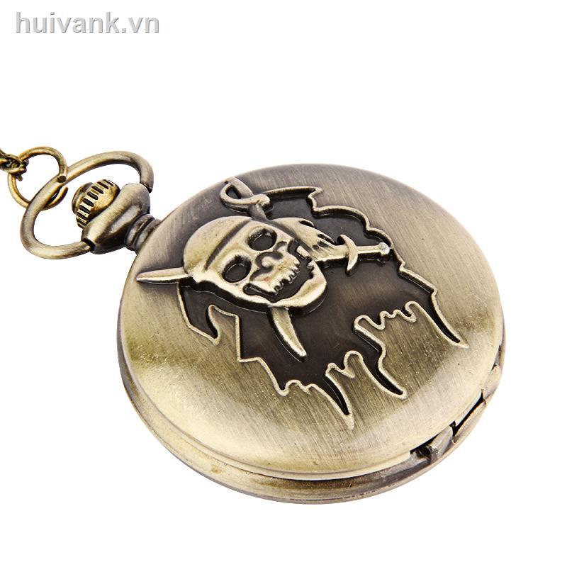 Đồng Hồ Bỏ Túi Nắp Lật Bằng Đồng Hình Đầu Lâu Cướp Biển Cỡ Lớn Hai Dao Cạo Bỏ Túi Retro Hoài Niệm