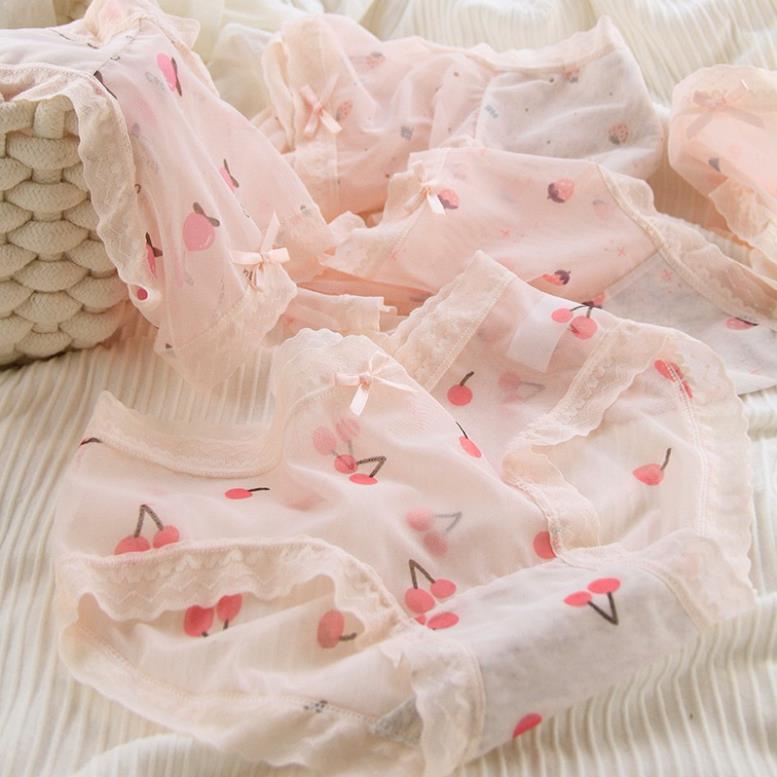 Quần Lót Nữ ❤️Quần Lót Ren Lưới Hoa Quả Sexy Phối Nơ Gợi Cảm Quyến Rũ Softie 089