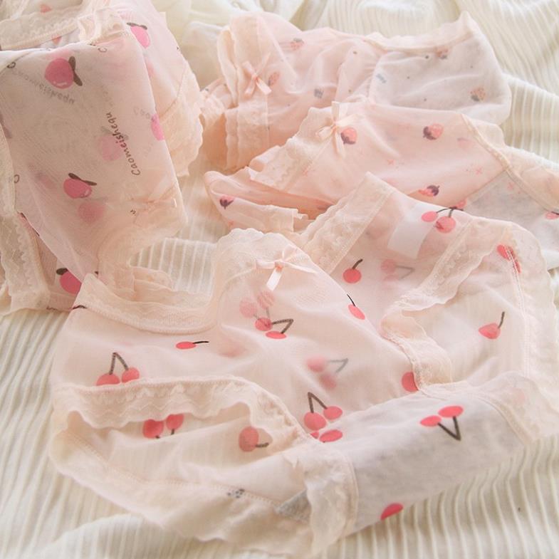 Quần Lót Nữ ❤️Quần Lót Ren Lưới Hoa Quả Sexy Phối Nơ Gợi Cảm Quyến Rũ Softie 088