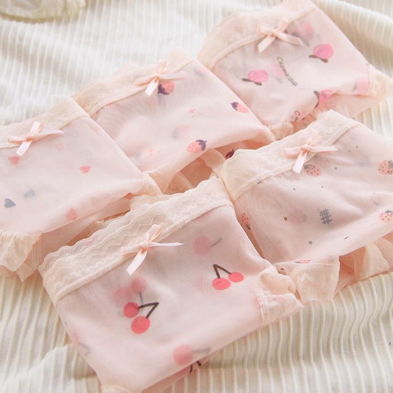 Quần Lót Nữ ❤️Quần Lót Ren Lưới Hoa Quả Sexy Phối Nơ Gợi Cảm Quyến Rũ Softie 088