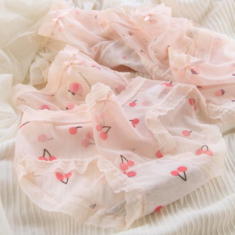 Quần Lót Nữ ❤️Quần Lót Ren Lưới Hoa Quả Sexy Phối Nơ Gợi Cảm Quyến Rũ Softie 088