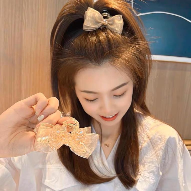 Kẹp Tóc Nhựa Hình Nơ Đính Đá Phong Cách Hàn Quốc Thời Trang Siêu Hot Softie