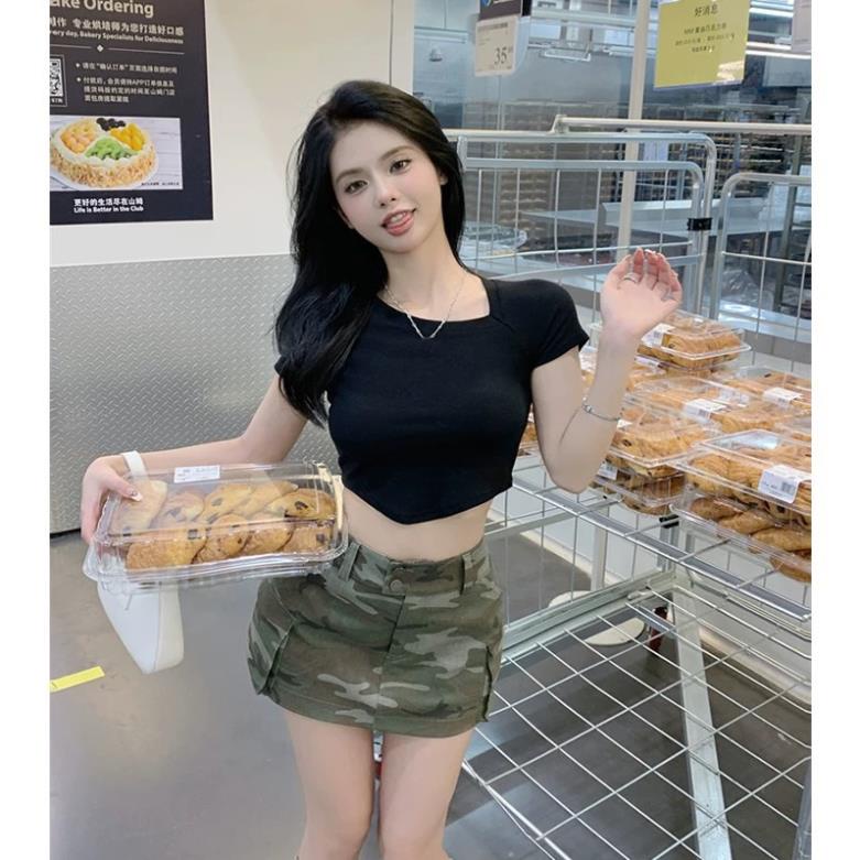 Áo Cộc Tay Nữ Croptop Vạt Nhọn Ôm Body Chất Thun Gân Tăm Softie B04