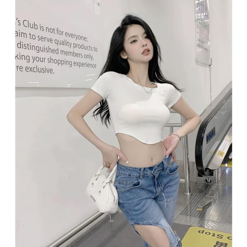 Áo Cộc Tay Nữ Croptop Vạt Nhọn Ôm Body Chất Thun Gân Tăm Softie B04