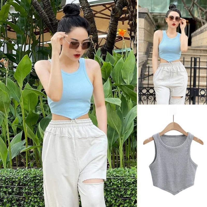Áo Ba Lỗ Nữ Croptop Vạt Nhọn Ôm Body Chất Thun Gân Tăm Softie B03