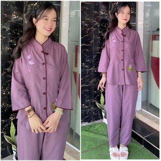 Đồ lam đi chùa nữ katê nơ viền