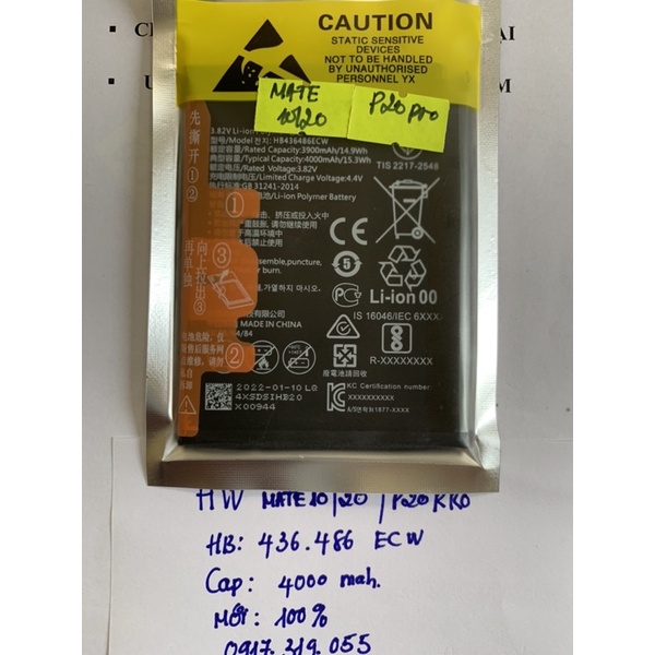 Pin HW mate 10/mate 20 /p20 pro HB436486 ecw cap4000mah mới cứng các bác nha