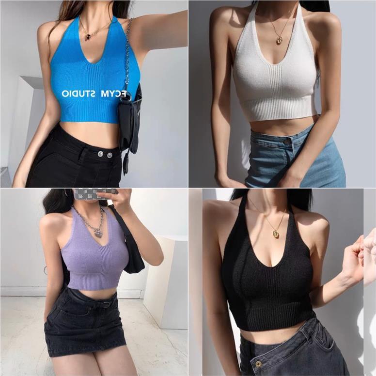 Áo Hai Dây Buộc Cổ Áo Bra Dệt Kim Cổ Chữ V Quyến Rũ Thời Trang Dành Cho Nữ Bikini Wannale V200