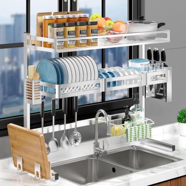 Kệ Bát Đũa INOX CAO CẤP 1 - 2 Tầng, Giá Đựng Bát Đĩa Kèm Các Phụ Kiện Tiện Ích Inox, Siêu Bền Siêu Đẹp MKS003