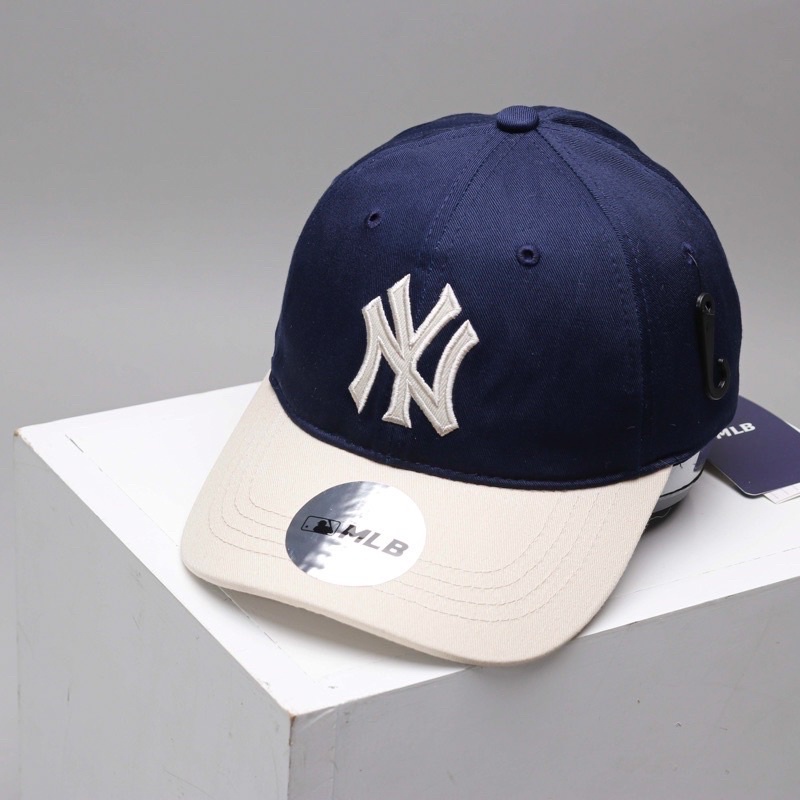 Mũ lưỡi trai Unisex MLB chất liệu vải Kaki , nón NY phối xanh dương ,nón lưỡi trai Hàn Quốc