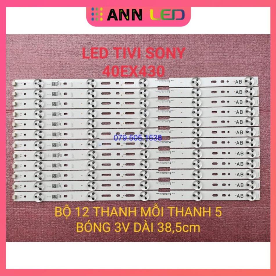 THANH LED TIVI SONY 40EX430 HÀNG MỚI 100%, 1 BỘ 12 THANH AB, MỖI THANH 5 BÓNG 3V, DÀI 38,5cm SAMSUNG 2012SONY40A_ B 3228