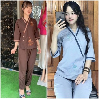 TIM VIỀN có BIGSIZE 3XL Đồ lam đi chùa, quần áo phật tử,bộ đồ mặc nhà vải Kate