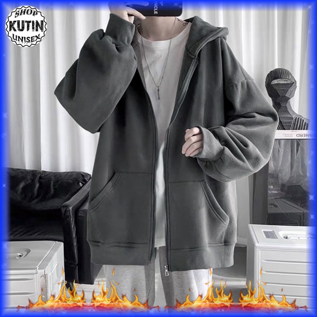 Áo Hoodie Zip Basic Local Brand Unisex - Áo Khoác Nỉ trơn dây kéo form rộng Nam Nữ (HZ1000L - Full Box) (Kutin Shop)