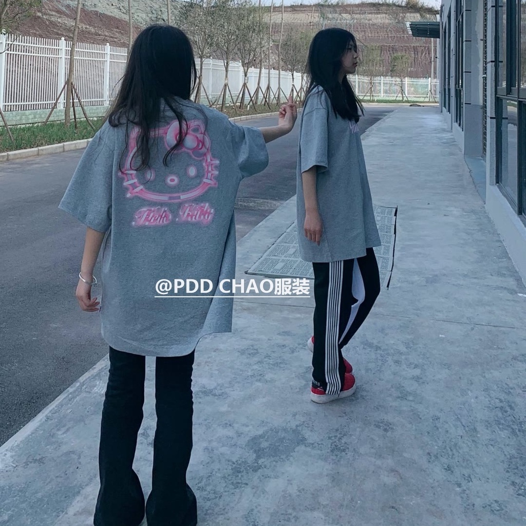 Áo Thun 100% Cotton Tay Ngắn In Hình Hello Kitty