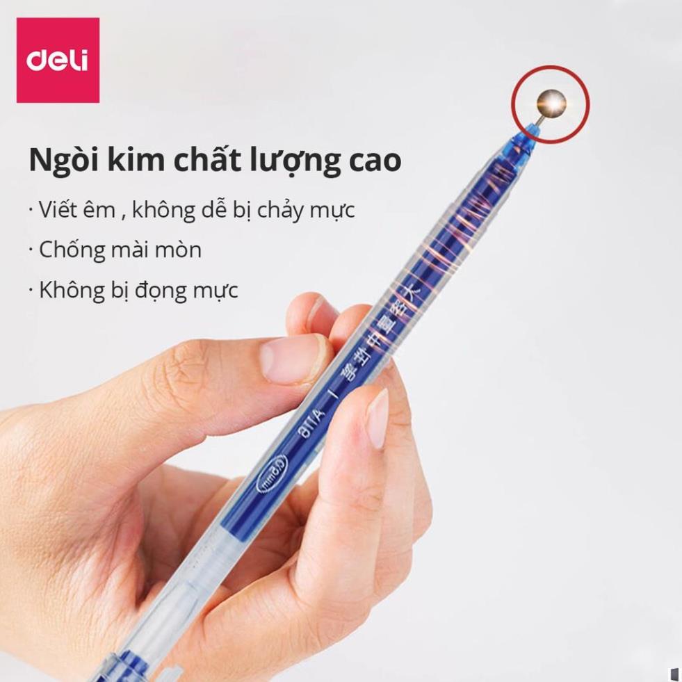 Bút gel mực nước văn phòng 0.5mm Deli ba màu xanh đen đỏ nhanh khô viết đều trơn tru lâu hết mực chất lượng cao A116 .