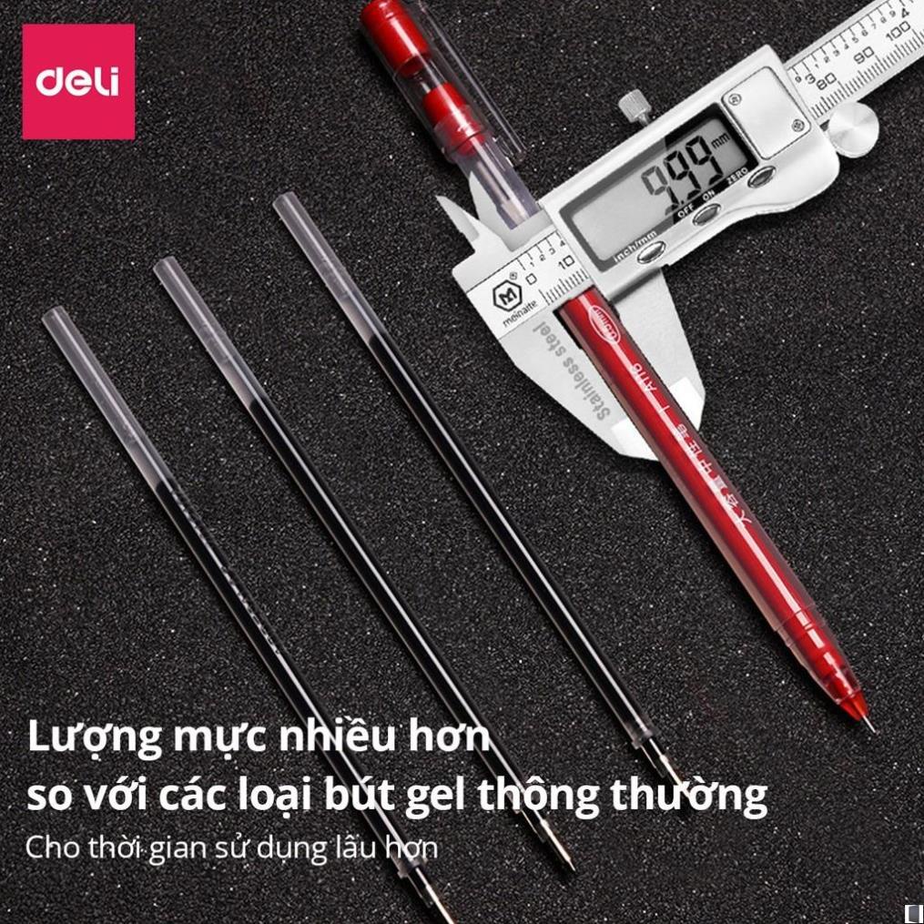 Bút gel mực nước văn phòng 0.5mm Deli ba màu xanh đen đỏ nhanh khô viết đều trơn tru lâu hết mực chất lượng cao A116 .
