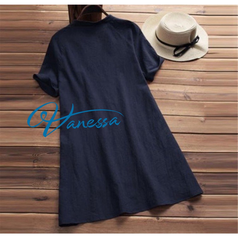 Sơ mi váy độc lạ sang chảnh form dài rộng giấu quần Vanessa Stylish chất liệu đũi siêu mềm mát  AKH.35