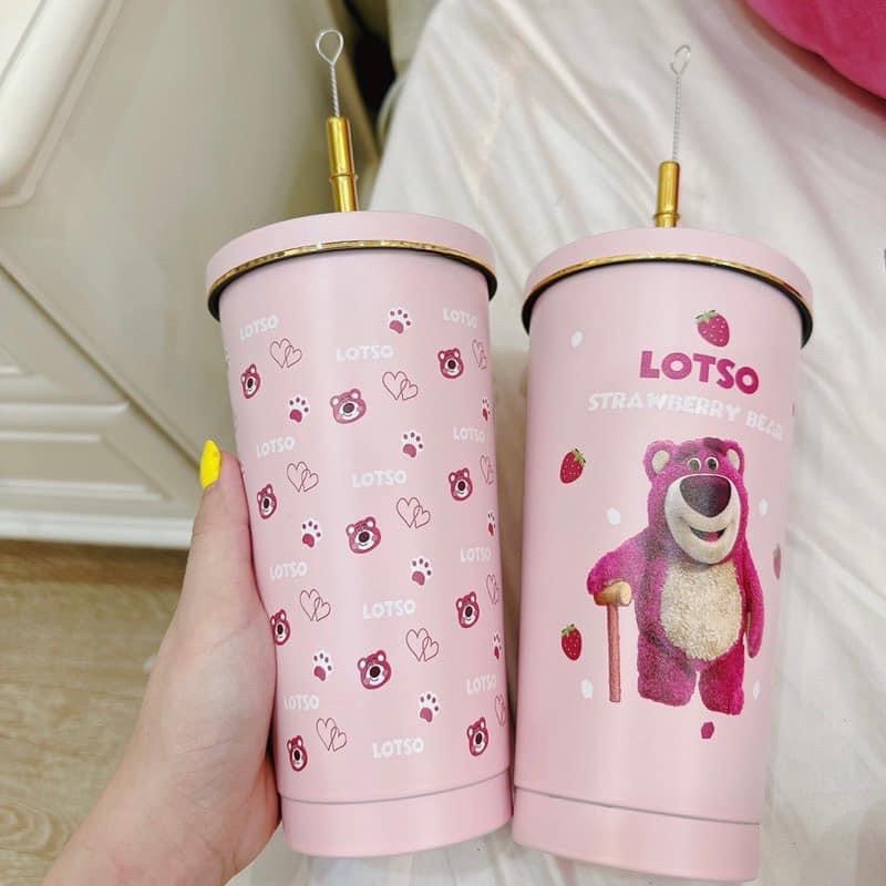 Ly giữ nhiệt Losto Gấu Dâu Thái Lan 750ML + Ống hút + Cọ vệ sinh ( gấu dâu - losto )