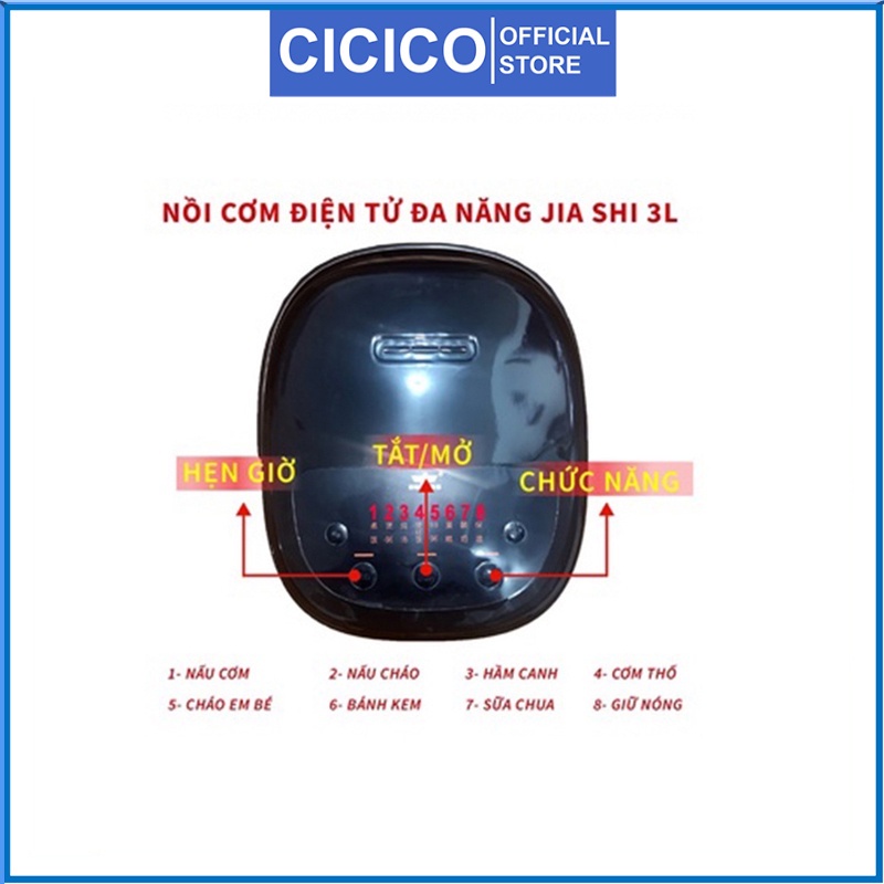 Nồi cơm điện tử mini đa năng giá rẻ JIASHI 3L cho 4 người 8 chức năng nấu rất đơn giản