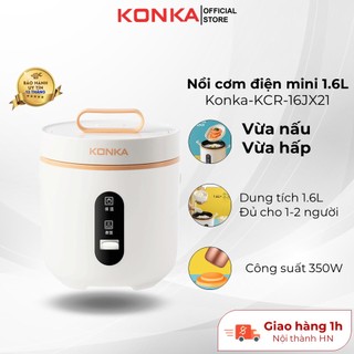 Nồi cơm điện mini vừa nấu cơm vừa hấp 1.6l konka krc-16jx21, lõi chống dính, bảo hành 12 tháng.
