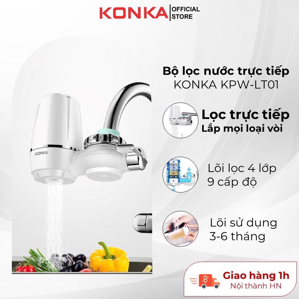 Bộ lọc nước tại vòi Konka KPW - LT01, đầu lọc nước sạch an toàn, công nghệ 9 màng lọc, lọc nước trực tiếp.