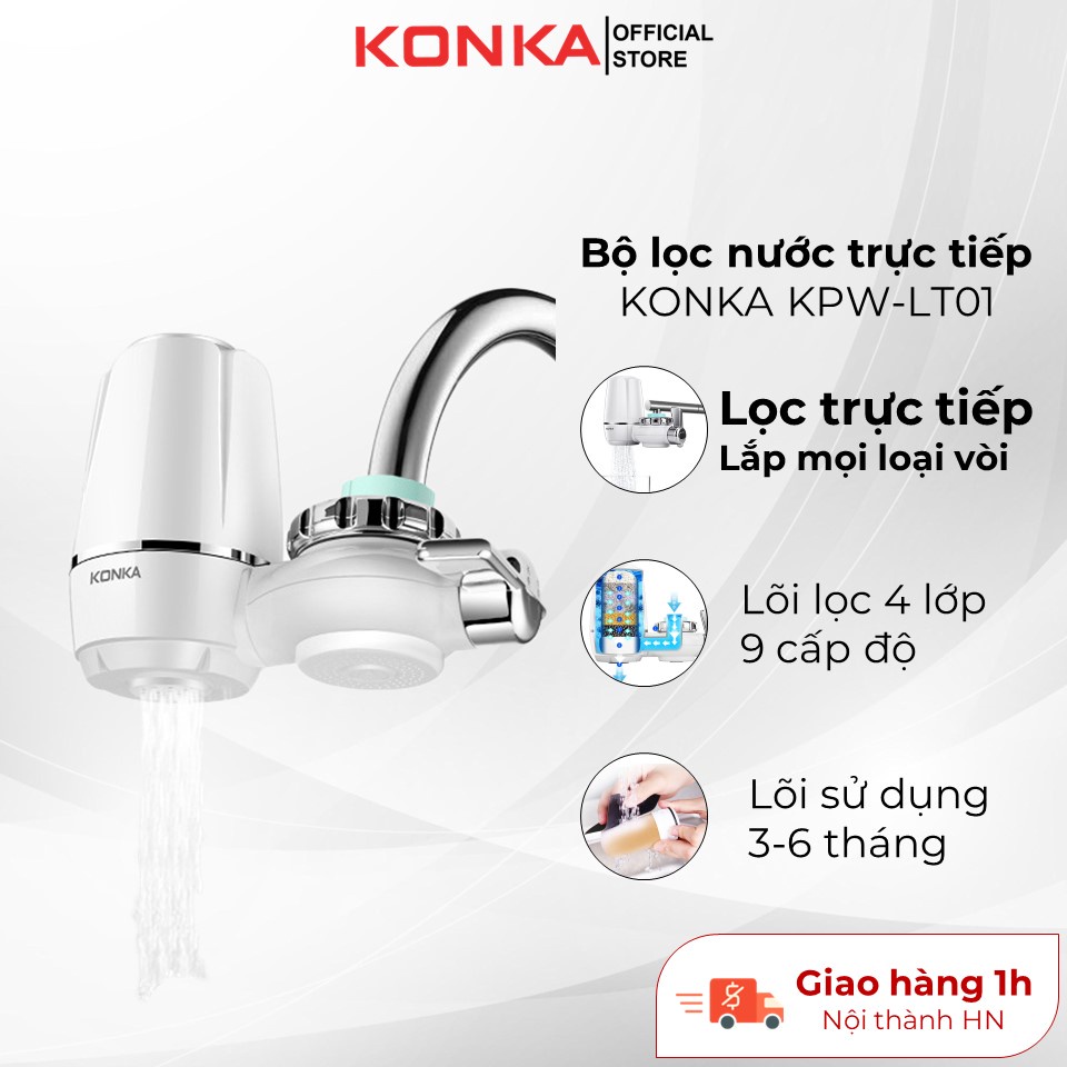 Bộ lọc nước trực tiếp KONKA KPW - LT01, lọc nước tại vòi sạch, an toàn, công nghệ 9 màng lọc, bộ lọc tại vòi kèm 1 lõi.