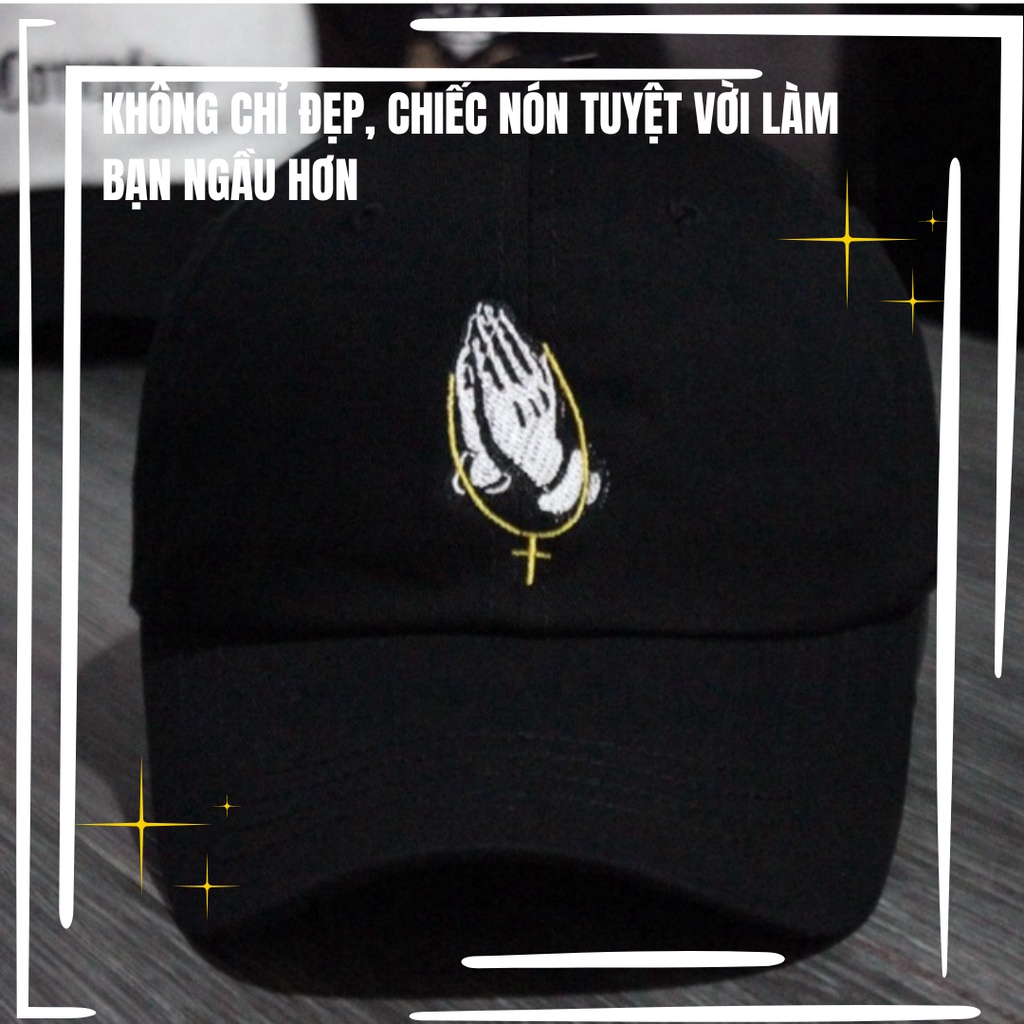 Mũ lưỡi trai, nón lưỡi trai nam, nữ unisex cao cấp đen thêu Praying hand chất lượng cao