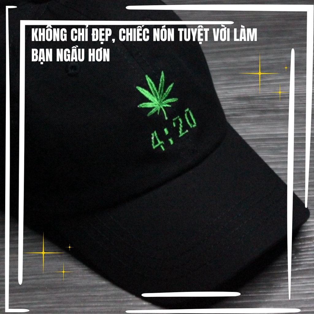 Mũ lưỡi trai, nón lưỡi trai nam, nữ unisex cao cấp đen thêu ký hiệu 4 20 chất lượng cao