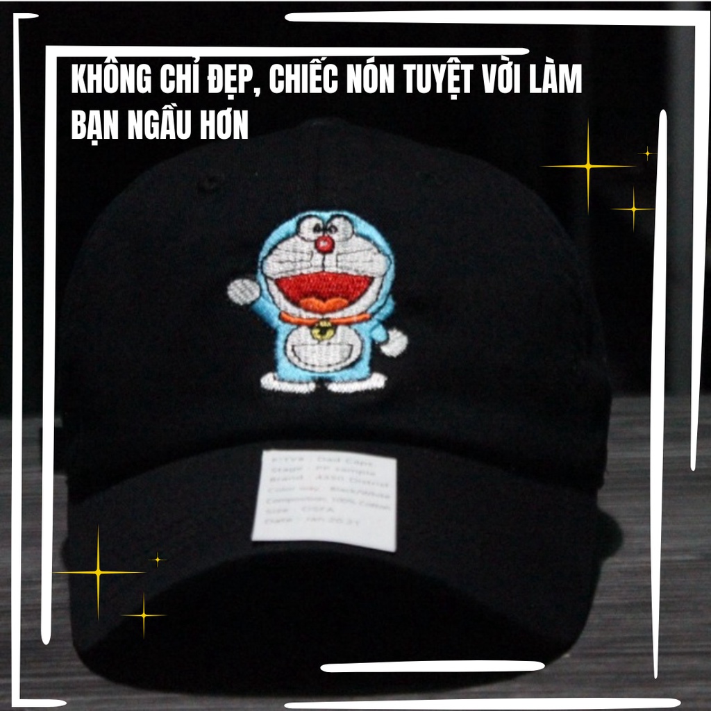 Mũ lưỡi trai, nón lưỡi trai nam, nữ unisex cao cấp đen thêu hình Doremon chất lượng cao