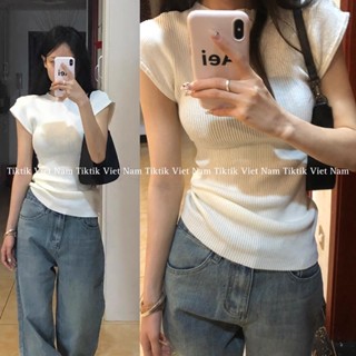   SẴN  Áo thun baby tee nữ tay cánh hến cổ tròn form ôm màu trơn basic vải thun gân dày dặn AO001 – Tiktik 