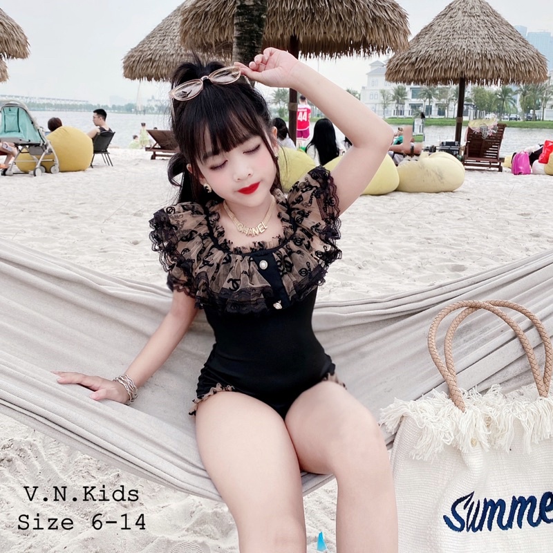 Đồ bơi trễ vai sang chảnh cho bé size đại 15kg - 36kg