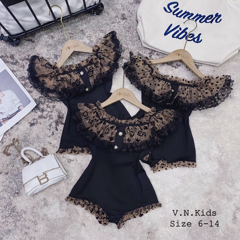 Đồ bơi trễ vai sang chảnh cho bé size đại 15kg - 36kg