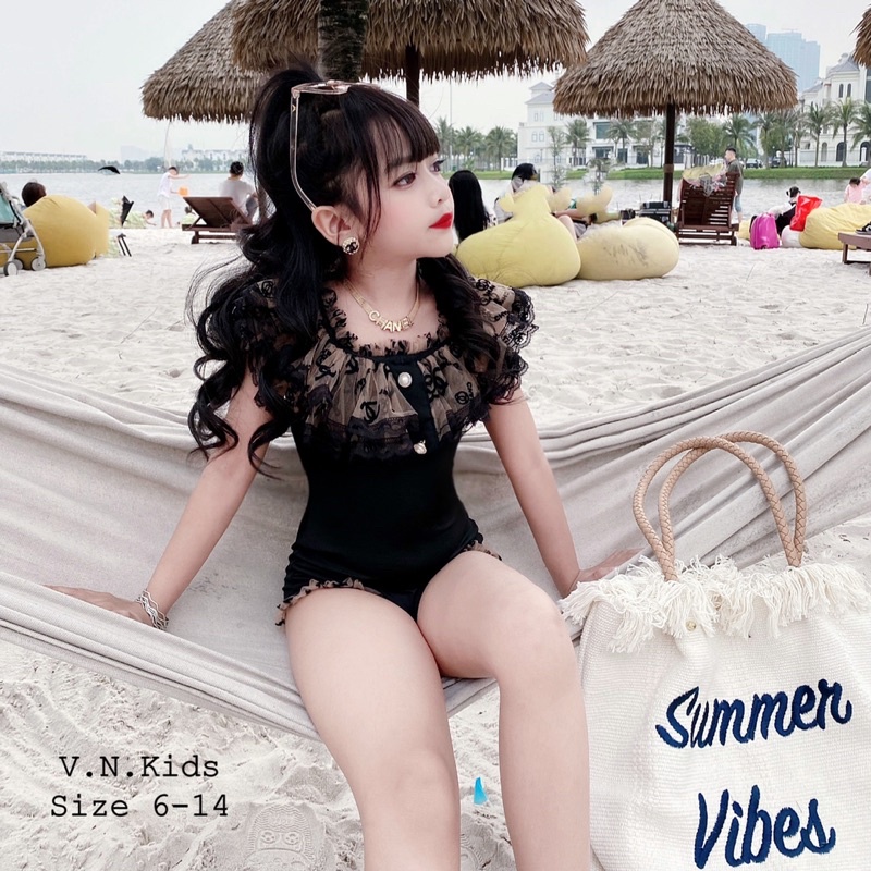 Đồ bơi trễ vai sang chảnh cho bé size đại 15kg - 36kg