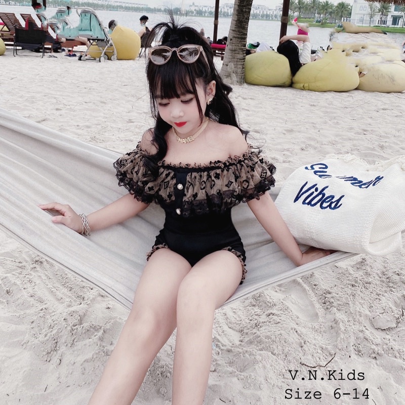 Đồ bơi trễ vai sang chảnh cho bé size đại 15kg - 36kg